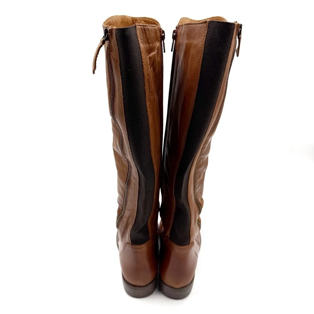 Miz Mooz LORE Leather Boots Tan Brown Brandy Knee High Flat Size 7.5 Women's‎